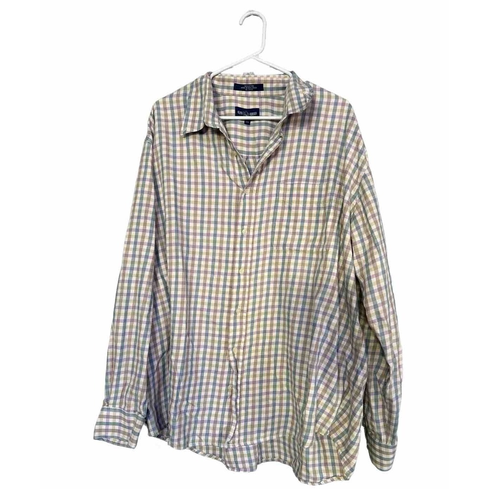 Alan Flusser Men's Plaid Button-Up Shirt 2XL Cotton Long Sleeve Multicolor